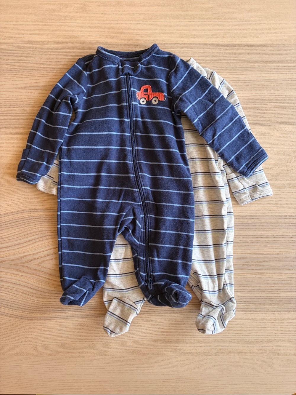 Carter’s Navy & Light Gray Striped Baby One-Piece Sleepers - 2 Pack